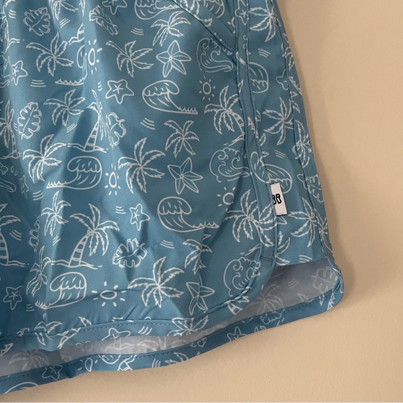 Bondi Beamers Light Blue Tropical Print Swim Shorts with Drawstring Waistband - Picture 3 of 9